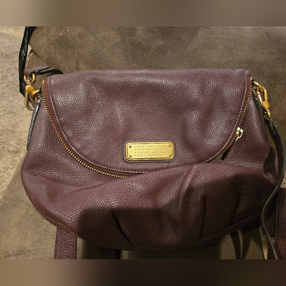 Marc by Marc Jacobs Plum Pebbled Leather Crossbody with Gold Hardware